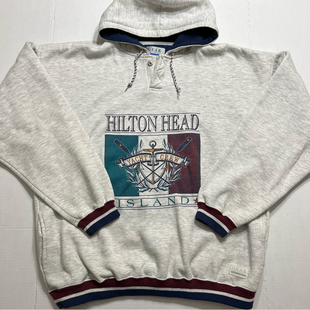 Vintage Hilton Head Sweatshirt Mens Extra Large Gray Yacht Crew Hoodie